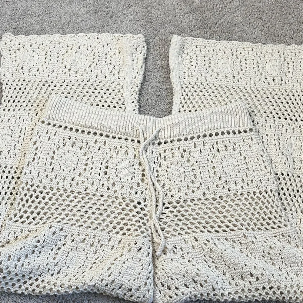 Aerie Cream Crochet Wide Leg Party Pants Swim Coverup Beach Festival Resort